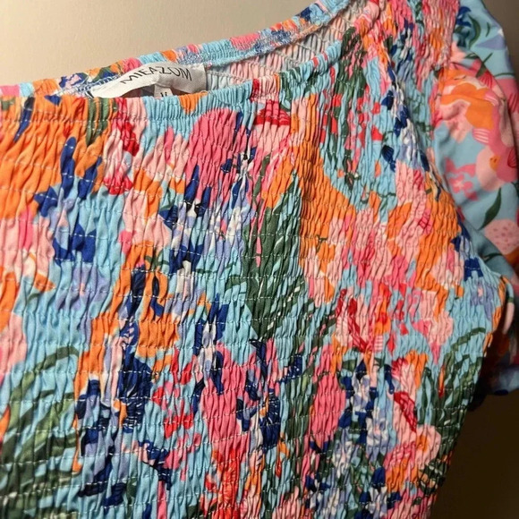 Floral Tropical One Shoulder Smocked Dress midi wedding guest travel - Picture 5 of 9